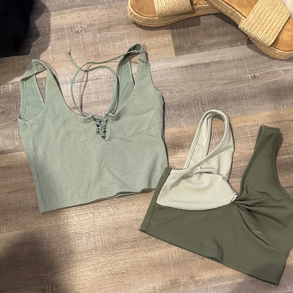 Green and Olive Crop Tops